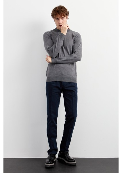 Erkek Basic Yarım Balıkçı Ince Triko Kazak 02421604 Füme