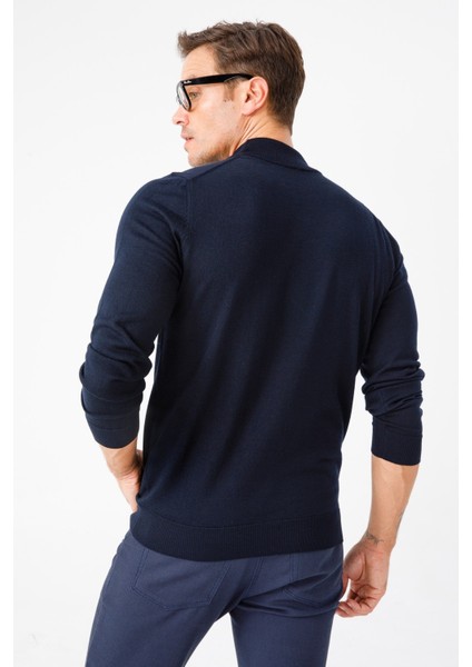Erkek Basic Yarım Balıkçı Ince Triko Kazak Koyu Lacivert