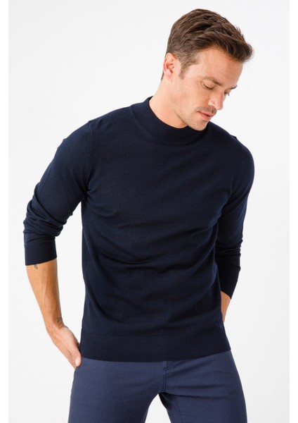 Erkek Basic Yarım Balıkçı Ince Triko Kazak Koyu Lacivert
