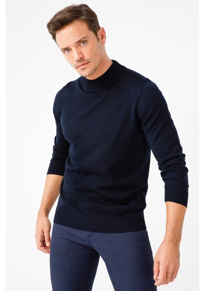 Erkek Basic Yarım Balıkçı Ince Triko Kazak Koyu Lacivert