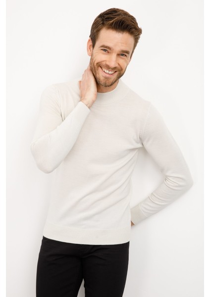 Erkek Basic Yarım Balıkçı Ince Triko Kazak Kemik