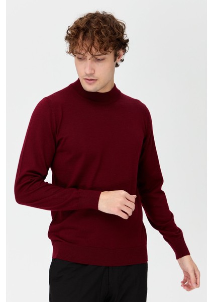 Erkek Basic Yarım Balıkçı Ince Triko Kazak 02421604 Bordo