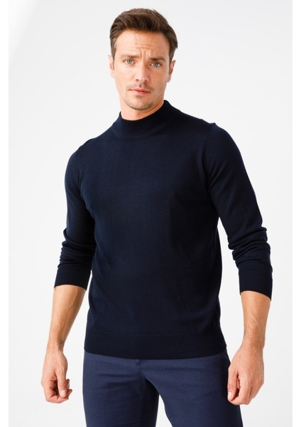 Erkek Basic Yarım Balıkçı Ince Triko Kazak Koyu Lacivert