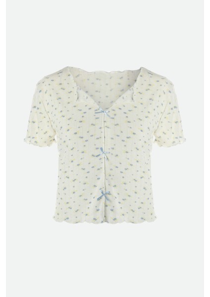 Kadın Kısa Kollu Fiyonklu Fitilli Pijama Takımı modelleri