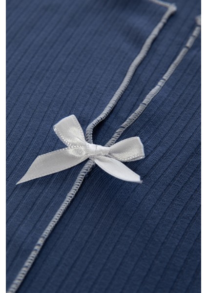 Kadın Kısa Kollu Fiyonklu Fitilli Pijama Takımı