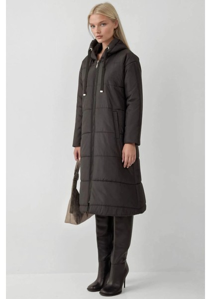 Kadın BDART Kapüşonlu Uzun Şişme Mont Black