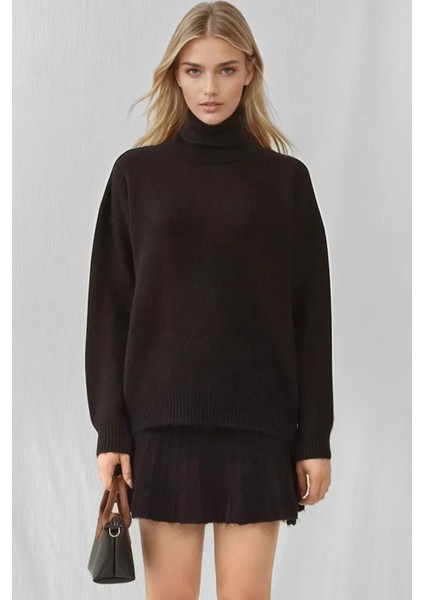 Kadın BDART Dokulu Oversize Yüksek Yaka Örme Takım Siyah