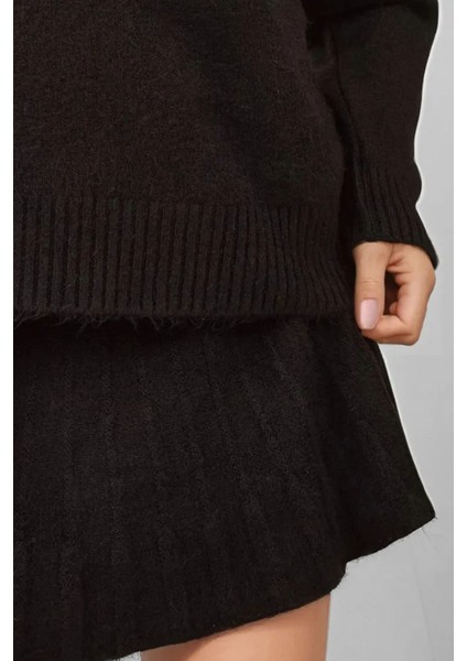 Kadın BDART Dokulu Oversize Yüksek Yaka Örme Takım Siyah