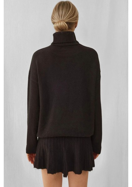 Kadın BDART Dokulu Oversize Yüksek Yaka Örme Takım Siyah