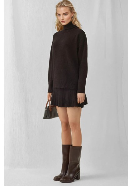 Kadın BDART Dokulu Oversize Yüksek Yaka Örme Takım Siyah