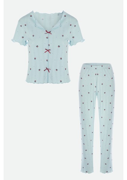 Kadın Kısa Kollu Fiyonklu Fitilli Pijama Takımı fiyatları