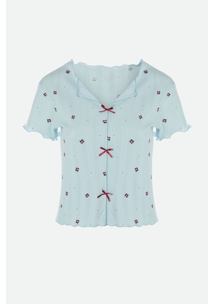 Kadın Kısa Kollu Fiyonklu Fitilli Pijama Takımı modelleri