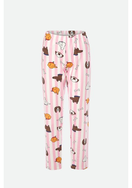 Kadın Kısa Kollu Pamuklu Desenli Pijama Takımı