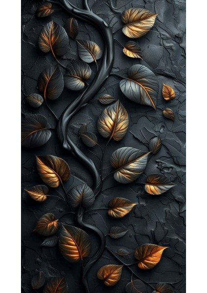 Siyah ve Altın Rengi Tonlarda Çiçekler V3 Ev Duvar Salon Güzellik Salonu Ofis Dükkan Dekarasyon Kanvas Tablo fiyatları