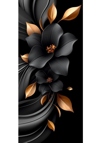 Siyah ve Altın Renkli Çiçekler V1 Ev Duvar Salon Güzellik Salonu Ofis Dükkan Dekarasyon Kanvas Tablo fiyatları