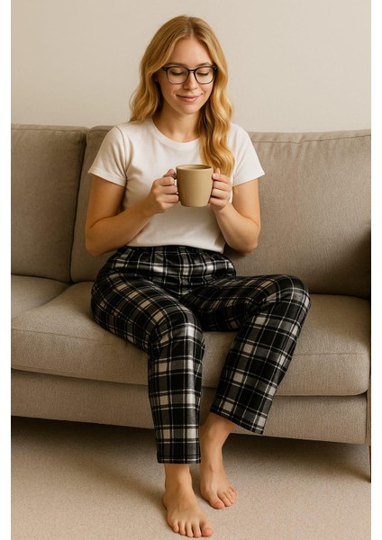 Kadın 235 Cepli Süet Tek Alt Siyah-Beyaz