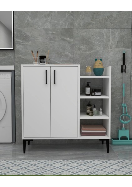 Banyo Dolabı – Kapaklı ve Raflı Depolama Ünitesi