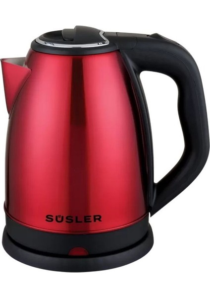 Kırmızı Paslanmaz Çelik Su Isıtıcı, 1,8 L, 2000 W, Modern ve Şık Tasarım