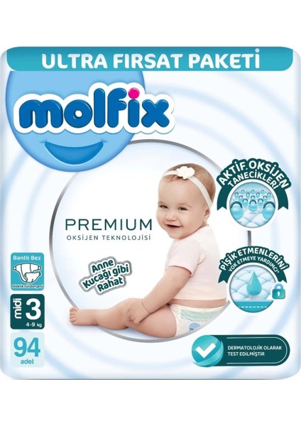 Bfs Molfix Premium Bebek Bezi Ultra Fırsat Paketi 3 Beden 4-9 kg 94 Adet