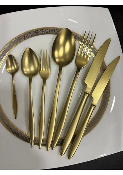 Gold Dine 6'lı Yemek Kaşığı Seti | Mat Gold | 18/10 Paslanmaz Çelik