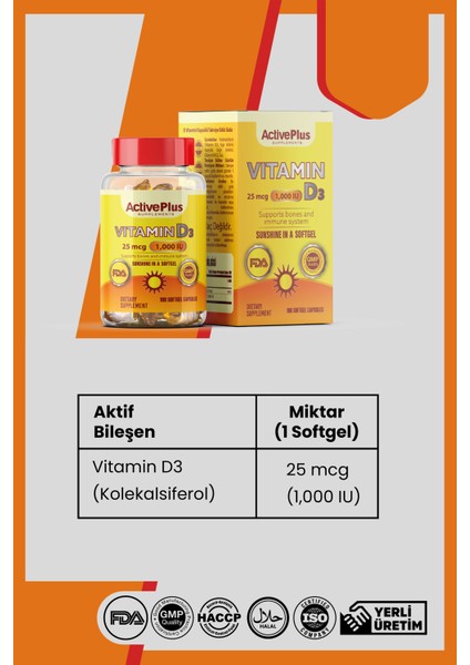 Vitamin D3 1000IU 100 Softgel modelleri
