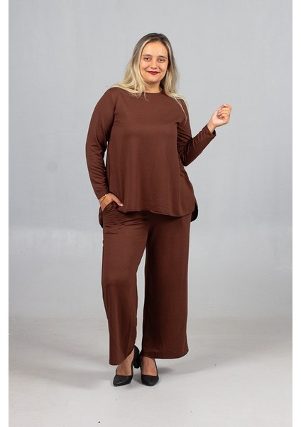 Sıcak Kahve Tonu: Likralı 2 Iplik Penye Takım | Arka Uzun Alt Üst Kombin fiyatları