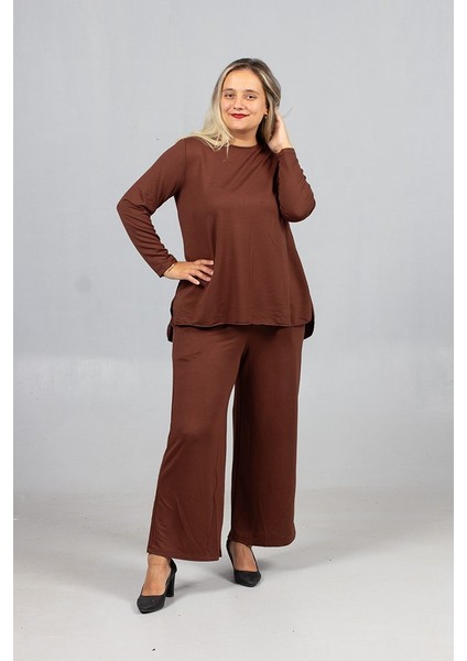 Sıcak Kahve Tonu: Likralı 2 Iplik Penye Takım | Arka Uzun Alt Üst Kombin modelleri