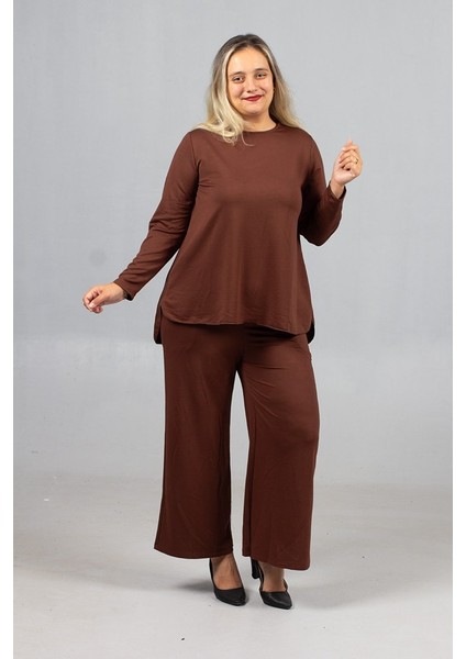 Sıcak Kahve Tonu: Likralı 2 Iplik Penye Takım | Arka Uzun Alt Üst Kombin fırsatları