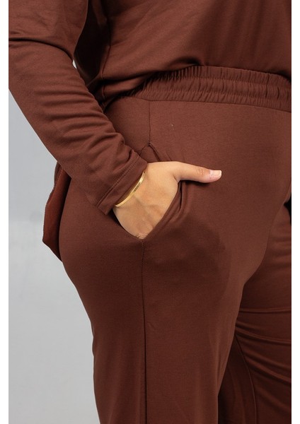 Sıcak Kahve Tonu: Likralı 2 Iplik Penye Takım | Arka Uzun Alt Üst Kombin indirimleri