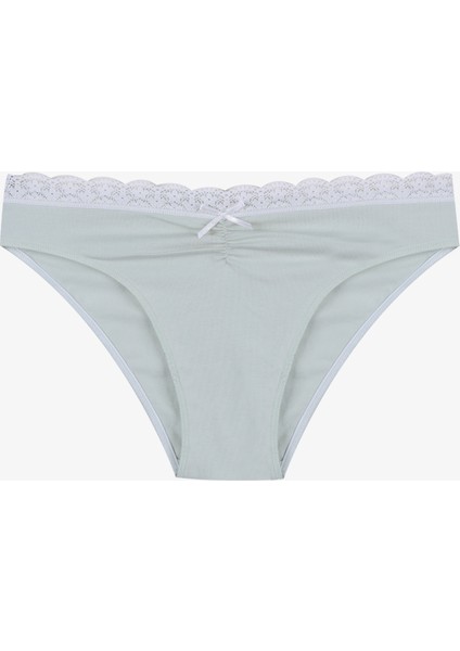 Kadın Ön Bel Dantelli Büzgülü ve Fiyonk Detaylı Lastikli Külot 3'lü