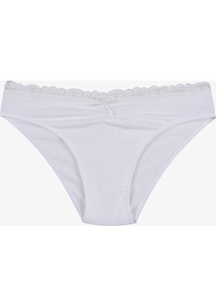 Kadın Ön Bel Dantelli Büzgülü ve Fiyonk Detaylı Lastikli Külot 3'lü