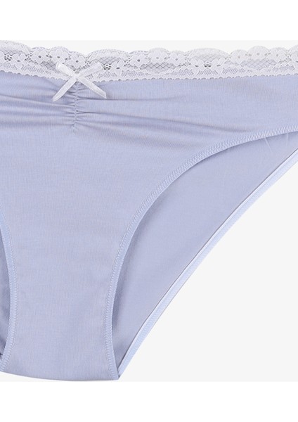 Kadın Ön Bel Dantelli Büzgülü ve Fiyonk Detaylı Lastikli Külot 3'lü