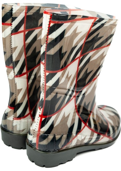 15102 Bej Desenli Kısa Kadın Yağmur Çizmesi fiyatları