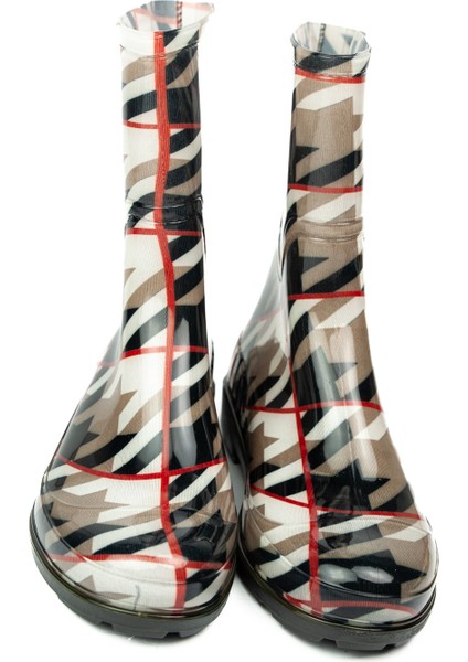 15102 Bej Desenli Kısa Kadın Yağmur Çizmesi modelleri