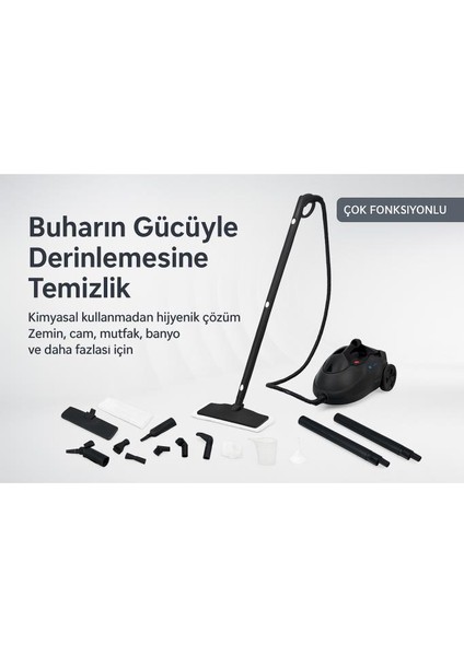 BE-3450 Çok Fonksiyonlu Saklama Hazneli 5 Bar 5m Kablo 2l Su Hazneli Buharlı Temizlik Makinesi Siyah modelleri
