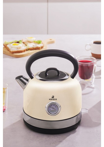 Krem Renkli 2200W Retro Su Isıtıcı, Şık ve Kullanışlı Tasarım