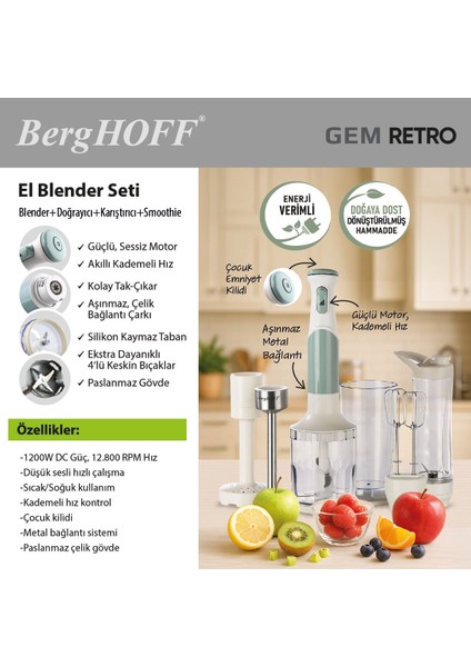 Gem Metallic El Blenderi Gümüş Yeşil 1200 W indirimleri