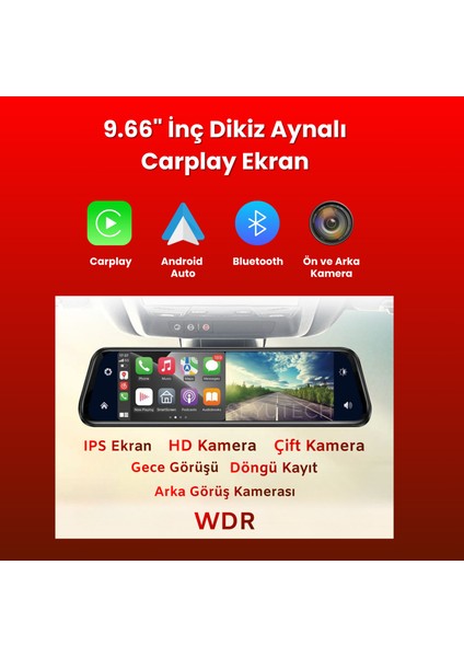 X4 Dikiz Aynalı Carplay Apple Android Uyumlu 9.6 Inç 2k Görüntü Arka/ön Görüş Kameralı Araç Ekranı fiyatları