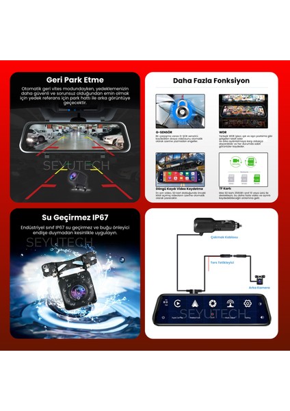 X4 Dikiz Aynalı Carplay Apple Android Uyumlu 9.6 Inç 2k Görüntü Arka/ön Görüş Kameralı Araç Ekranı fırsatları