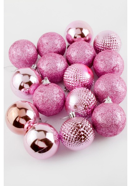 Msa-Shop 16 Adet Lüks Pembe Renkli Cici Top Yılbaşı Ağaç Süsü-Pembe fiyatları