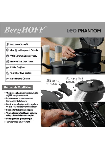 Leo Phantom Yapışmaz Kapaklı Derin Tencere 28 cm - 3950578