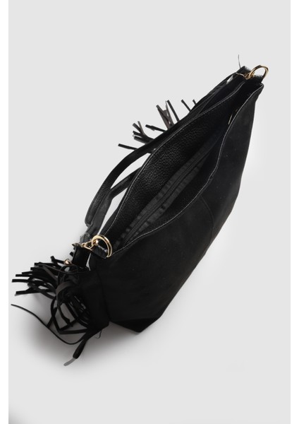 Lagraccio Paris Kadın Guts Süet Püsküllü Omuz Çantası Siyah Süet modelleri