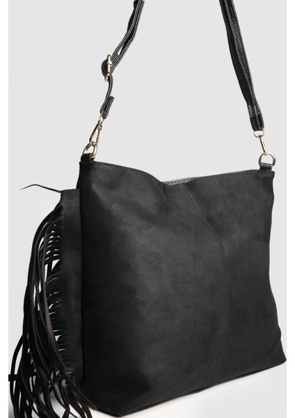 Lagraccio Paris Kadın Guts Süet Püsküllü Omuz Çantası Siyah Süet fırsatları