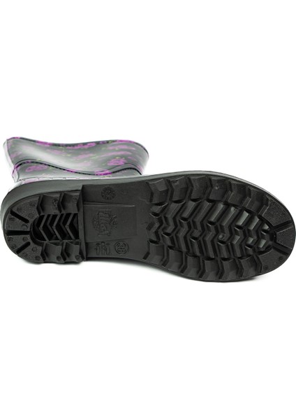 15101 Siyah Çiçekli Kısa Kadın Yağmur Çizmesi fırsatları