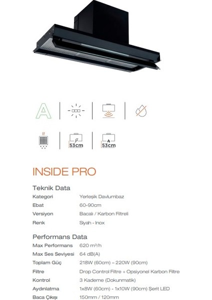 3129.9 Insıde Pro Siyah Yerleşik Davlumbaz modelleri