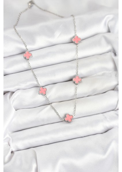 Bfs 316L Çelik Zincir Gümüş Renk Pembe Baby Boy Yonca Kadın Kolye fiyatları