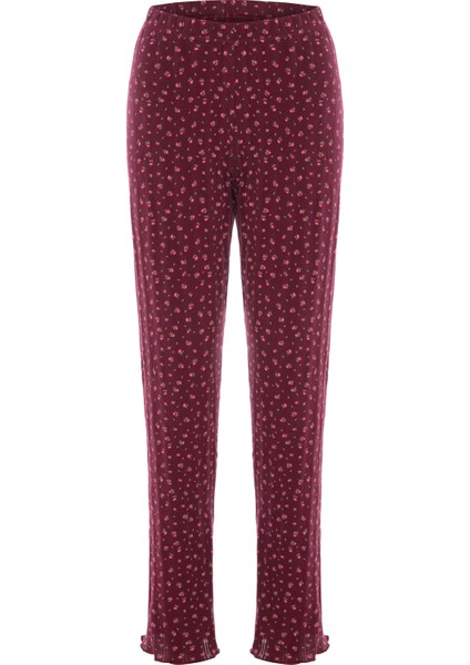 Kadın Pamuklu Çıtır Çiçek Desenli Baby Overloklu Fiyonk Detaylı Uzun Kollu Pijama Takımı