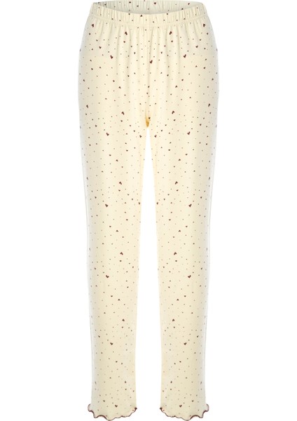 Kadın Pamuklu Çıtır Çiçek Desenli Baby Overloklu Fiyonk Detaylı Uzun Kollu Pijama Takımı