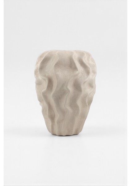 Serenité Bej Dalgalı Sarmaşık Desenli Seramik Vazo (18x25.5 cm)