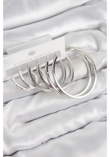 Bfs Pirinç Halka Model Gümüş Renk Kadın Set Küpe